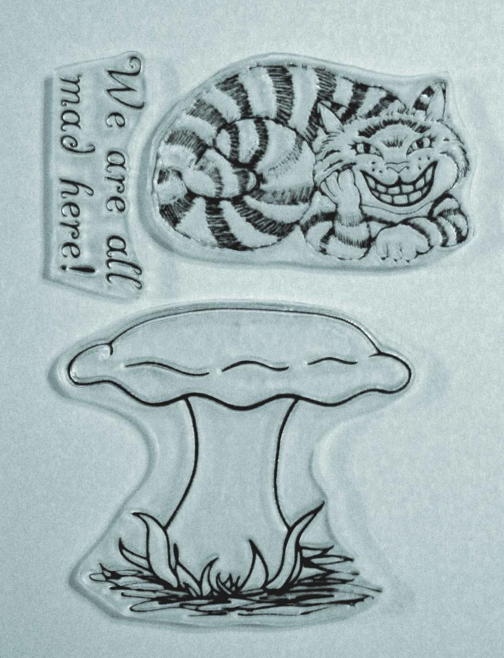 Alice In Wonderland Cheshire Cat Clear Stamp Set Includes A Large Mushroom